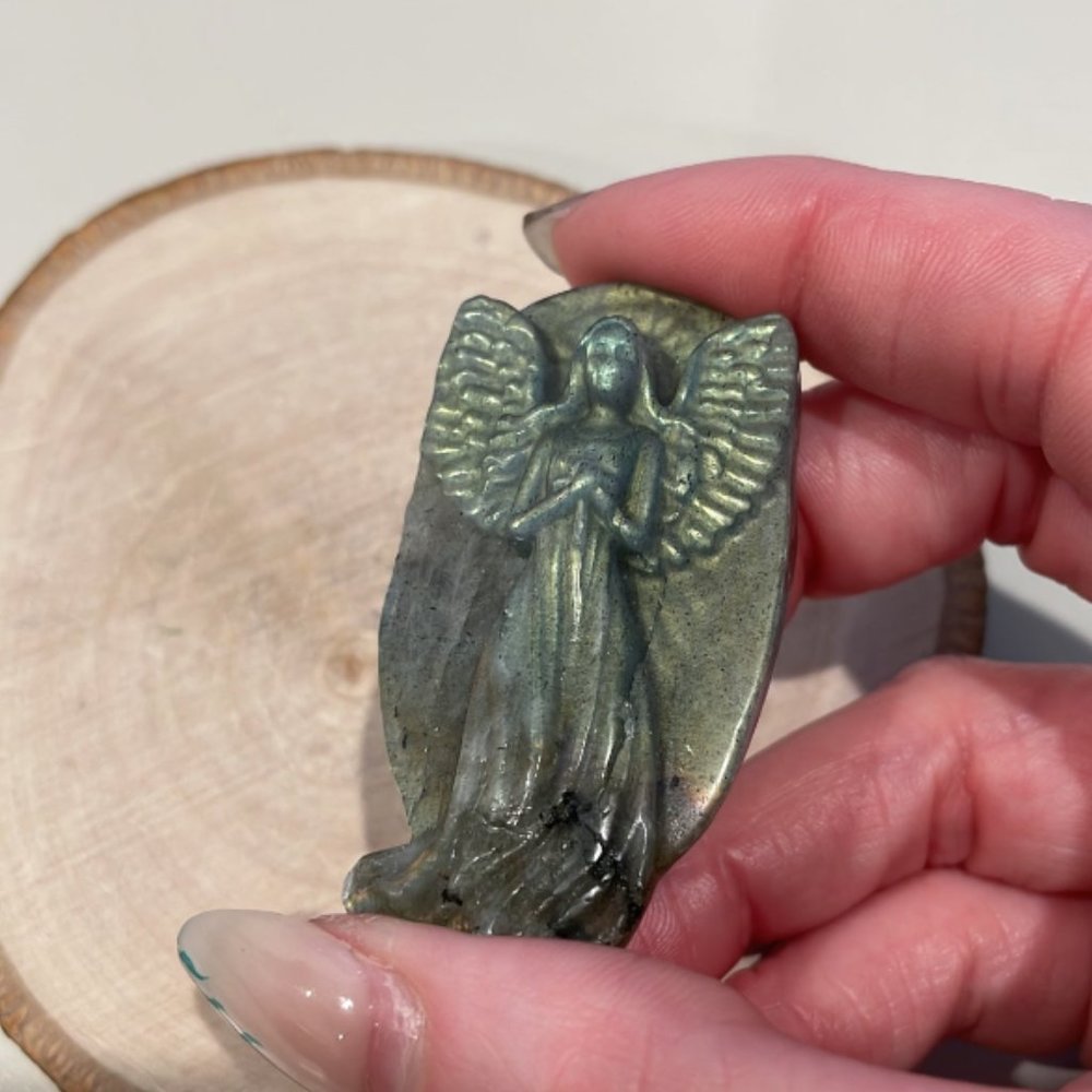 Labradorite Praying Angel Crystal Stone Carving #55